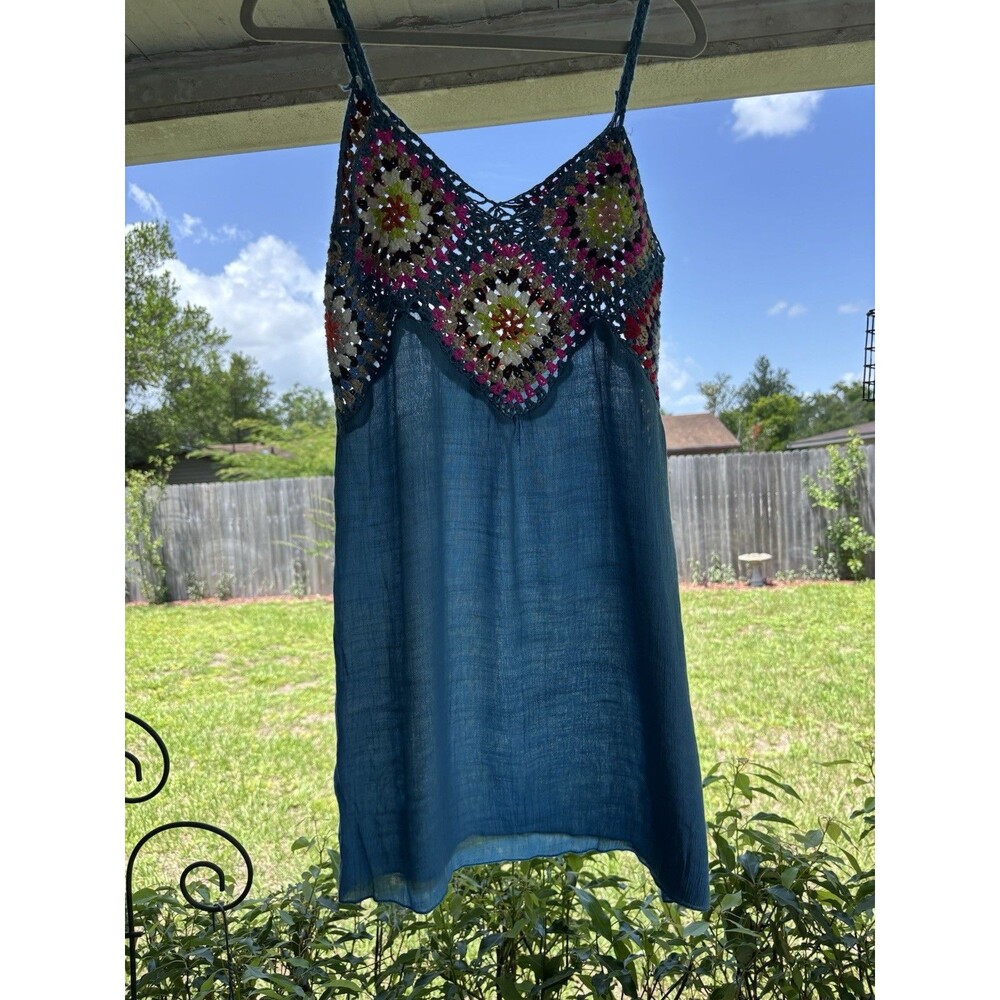 Summer Sleeveless Boho Stitching Colorful Pattern V-neck Hollow Beach Dress 1 sz